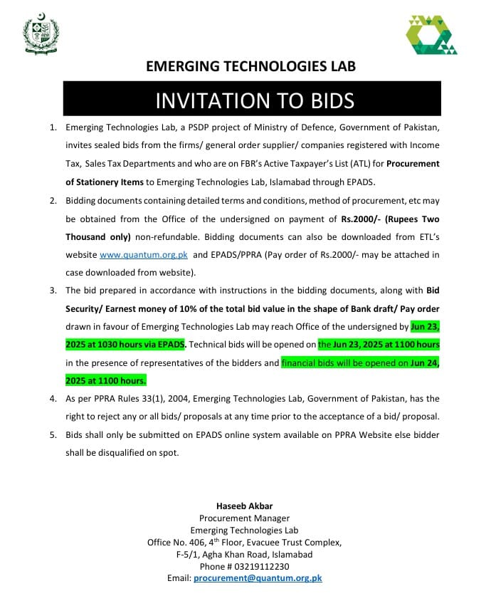 Procurement of Stationery Items